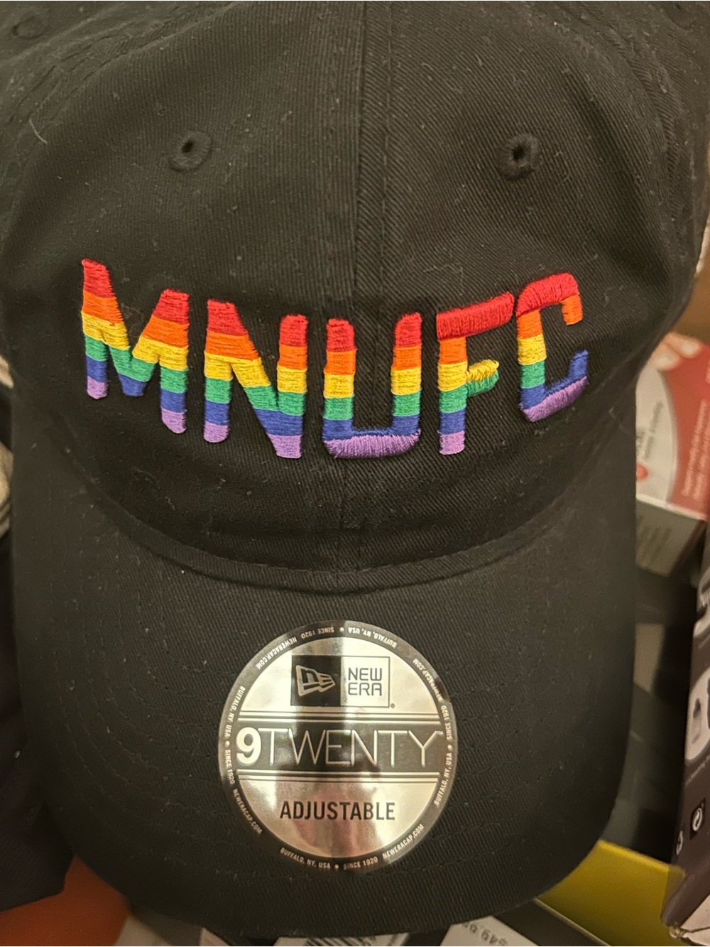 New Era Black Cap with Rainbow Embroidered Lettering